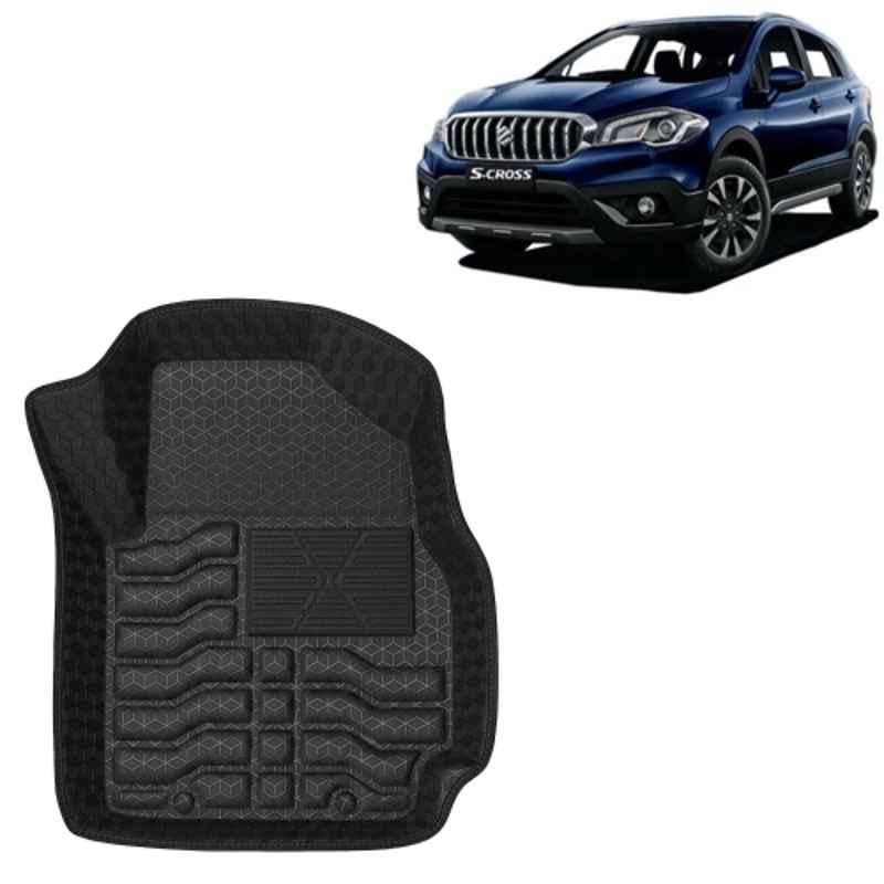 Kingsway 3 Pcs Premium 4.5D 100% Waterproof Tray Shape PVC Black Car Floor Mat Set for Maruti Suzuki S Cross 2018 to 2019 All Model