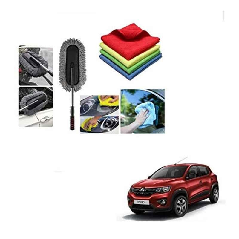 Kozdiko 4 Pcs 40x40cm Microfiber Car Cleaning Cloth Set & Cleaning Duster Combo for Renault Kwid