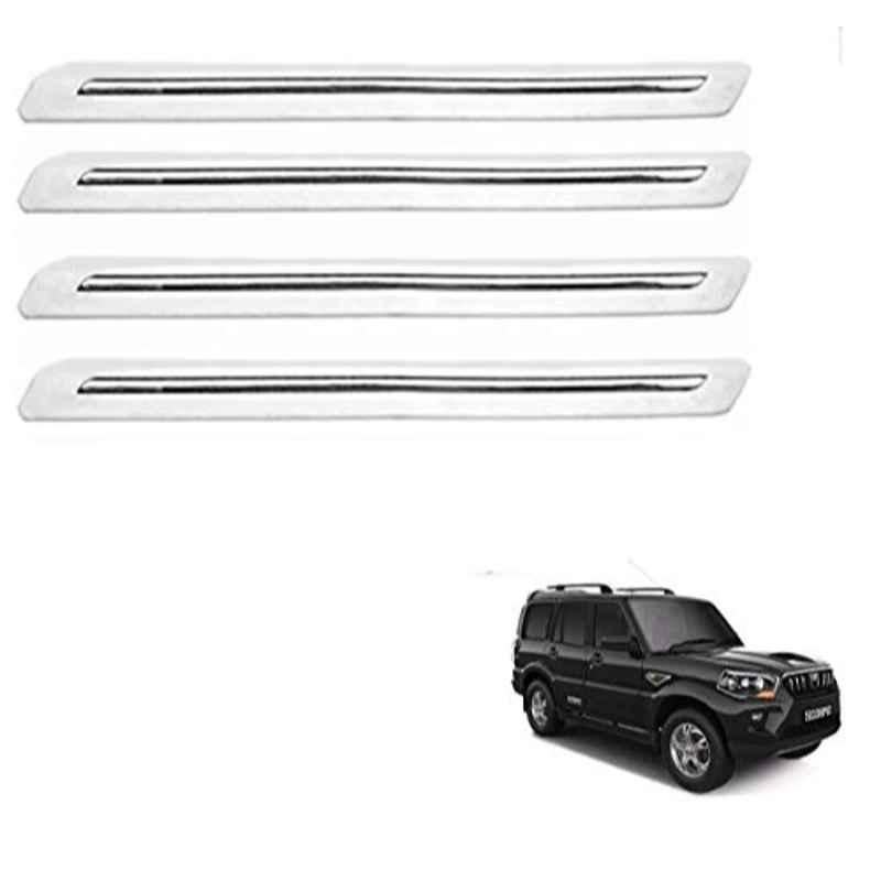 Kozdiko 4 Pcs PVC White Car Bumper Protector Set with Chrome Strip for Mahindra Scorpio