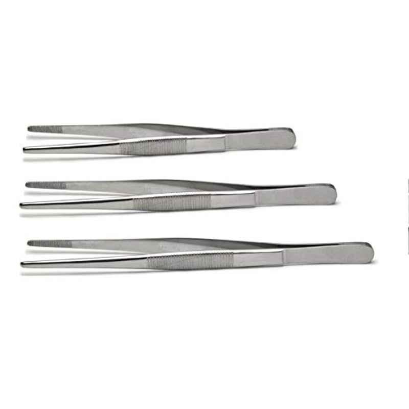 Forgesy 3 Pcs 5, 6 & 7 inch Stainless Steel Silver Straight Plain Dissecting Forceps Set