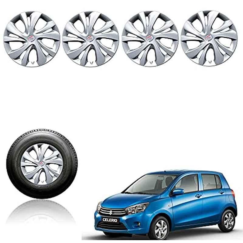 Auto Pearl 4 Pcs 14 inch Plastic Silver Press Fitting Wheel Cover Set for Maruti Suzuki Celerio VXI