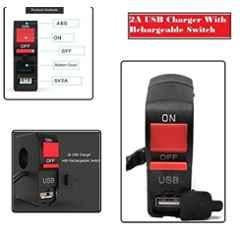 AOW 12V 7/8��� Motorcycle Handlebar Switch with ON/Off Button and USB Charging Port (2 Amp) T-16Universal for All Bikes