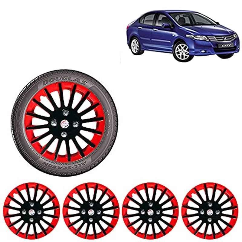 Auto Pearl 4 Pcs 15 inch ABS Black & Red Wheel Cover Set for Honda City i-VTEC