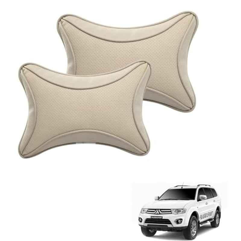 Kozdiko 2 Pcs Memory Foam & Polyester Beige Dots Car Neck Rest Pillow Set for Mitsubishi Pajero Sport, XNVJVHGJFH183