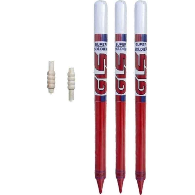 GLS 3 Pcs Wooden Multicolour Super Soldier Cricket Stumps with 2 Pcs Bail