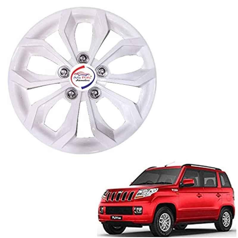 Auto Pearl 4 Pcs 15 inch ABS Pearl White BBR14 Hubcap Wheel Cover Set with Retention Ring for Mahindra TUV 300