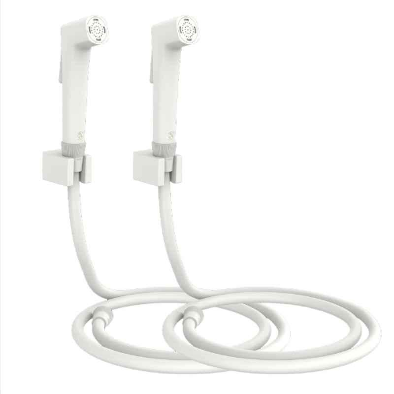 RN White.6 Health Faucet Set with Hose Pipe & Wall Holder for Toilet Cleaning (Pack of 2)