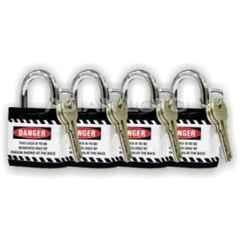 Asian Loto 4 Pcs Metal & Plastic Black Regular Shackle Jacket Padlock Set with 3 Keys, ALC-LPR