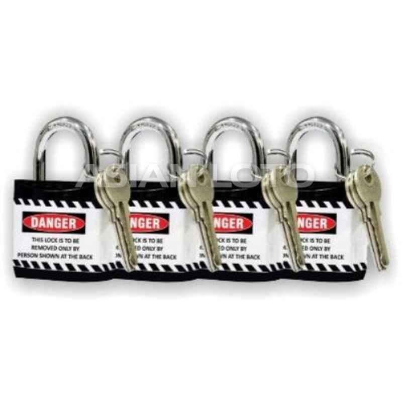 Asian Loto 4 Pcs Metal & Plastic Black Regular Shackle Jacket Padlock Set with 3 Keys, ALC-LPR