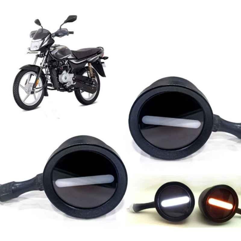 Auto Pearl 2 Pcs 12V Black Bike Front LED Indicator Light Set for Bajaj Platina 100, F029