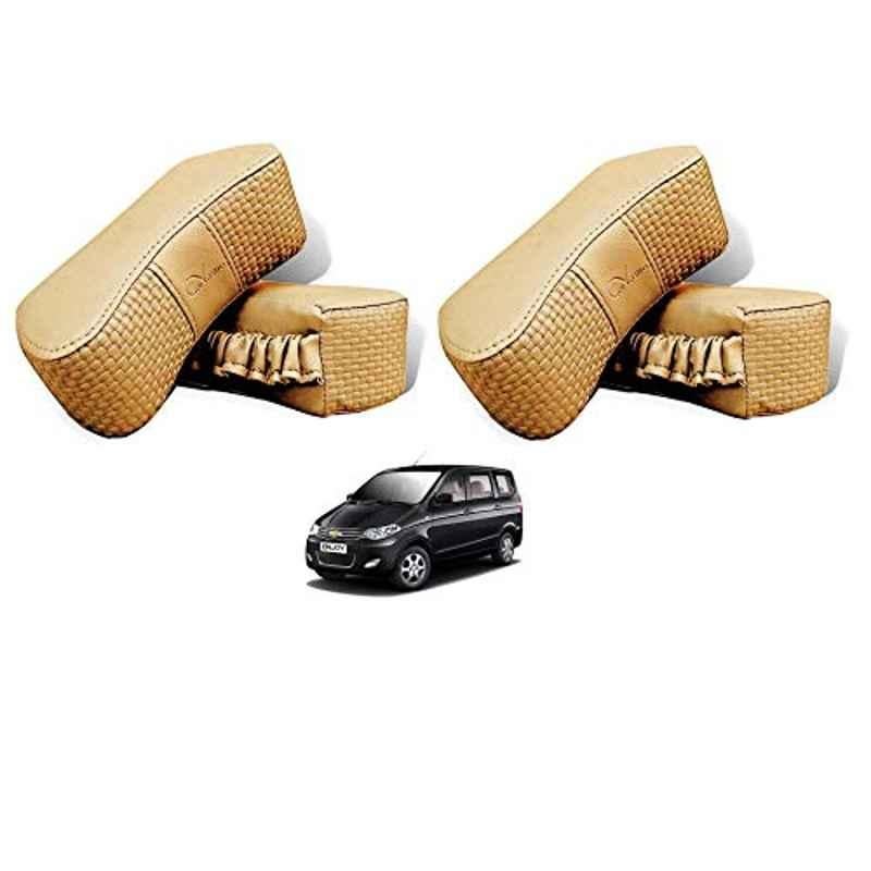 Kozdiko 4 Pcs CV Designer Beige Leatherite Neck Rest Car Cushion Pillow Set for Chevrolet Enjoy