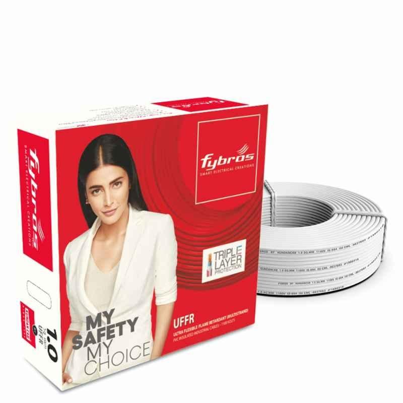 Fybros 1 Sqmm 90m White Single Core UFFR PVC Insulated Industrial Cable, FWC1168
