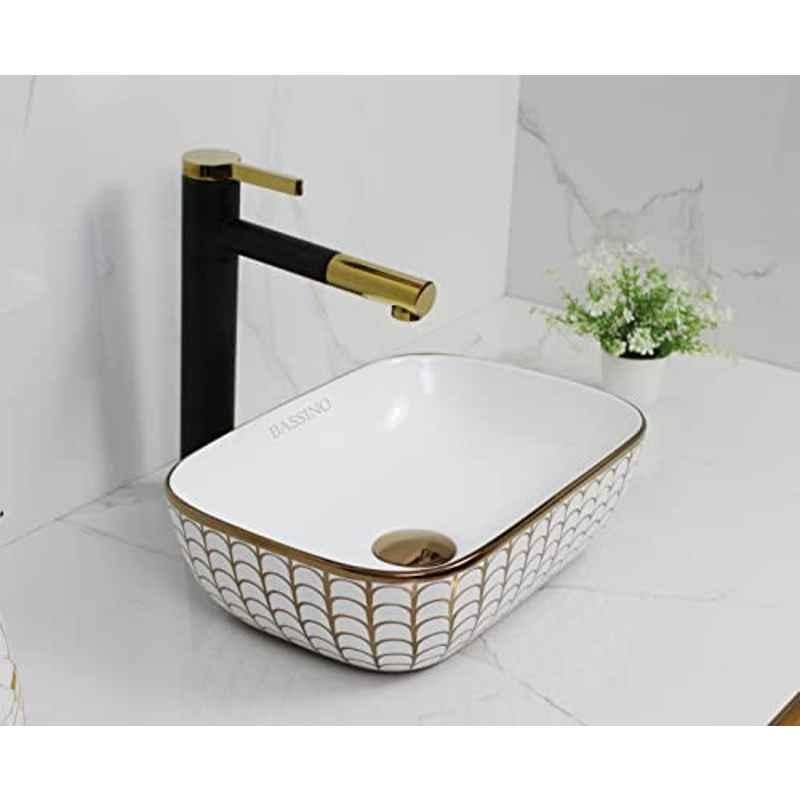 Bassino Art 36x25x12cm Ceramic White & Gold Wash Basin, GR_128