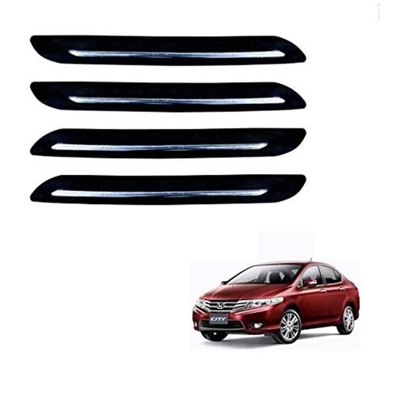 Kozdiko 4 Pcs PVC Black Car Bumper Protector Set with Chrome Strip for Honda City Ivtec2010-2014