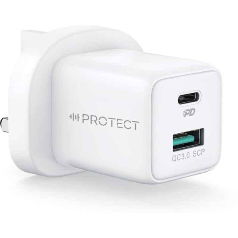 Protect 30W White Dual Port Intelligent Power Adaptor, QP-303