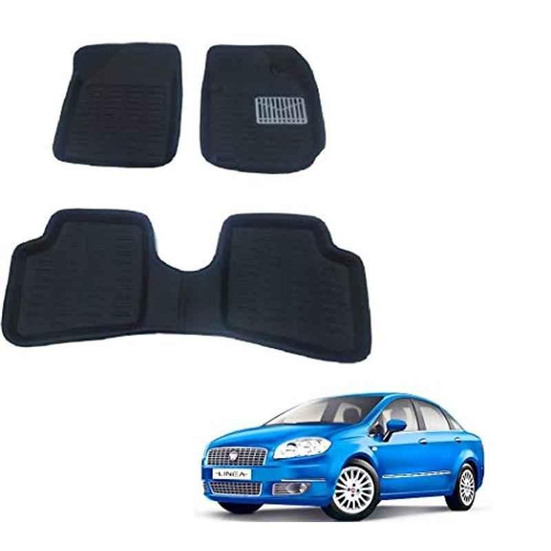 Kozdiko 3 Pcs 4D Black Car Foot Mat Set for Fiat Linea Classic, koz_42036