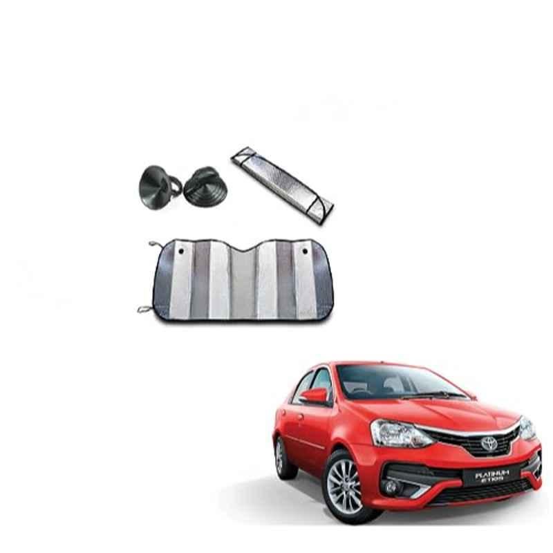 Kozdiko Aluminium Foil UV Protection Silver Windshield Sun Shade for Toyota Etios Platinum