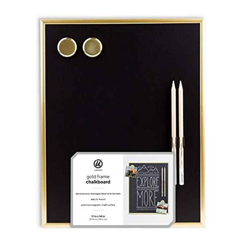 U Brands 11x14 inch Black & Gold Metal Frame Magnetic Chalkboard