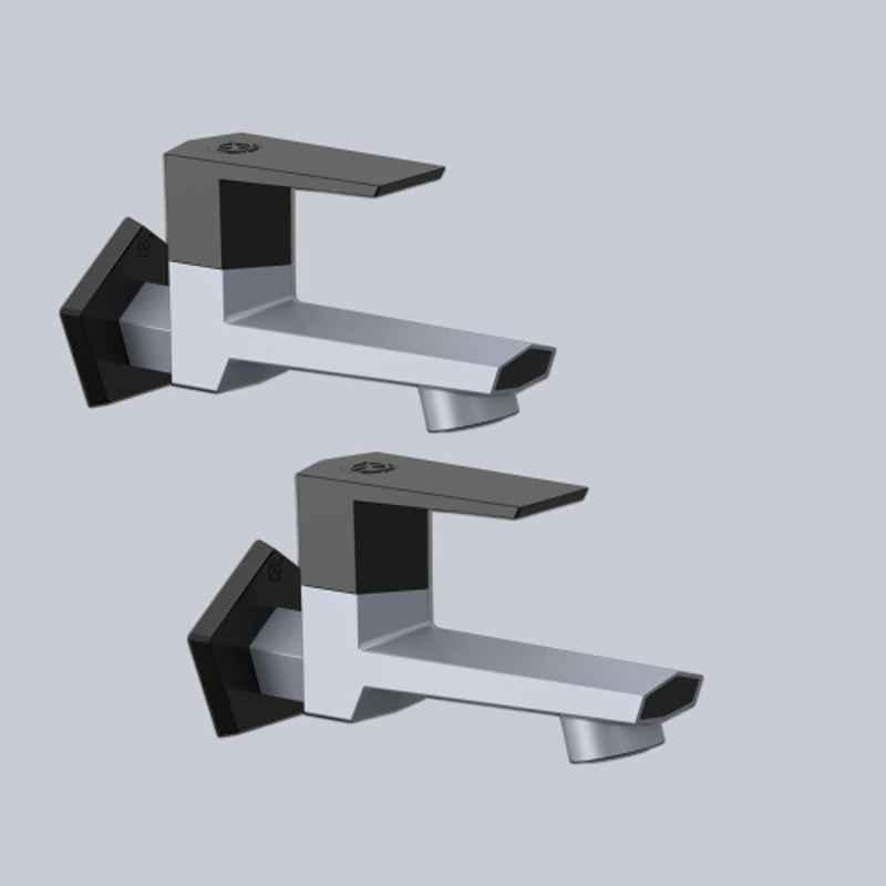 RN G20 15mm PTMT Metallic Grey & Black Foam Flow Long Body Bib Cock with Flange (Pack of 2)