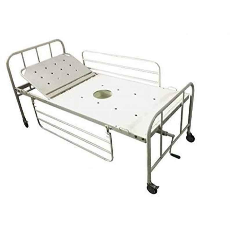 PMPS 78x36x18 inch Mild Steel Semi Fowler Inbuilt Commode Bed with Railing & Wheels