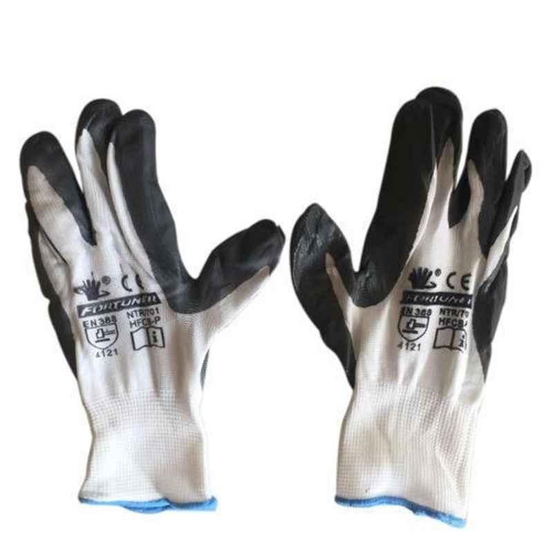 Fortuner Black & White Cotton & Nylon Cut Resistant Gloves (Pack of 120)