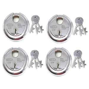 Ojass 90mm 9 Levers Stainless Steel Round Heavy Duty Pad Lock with 3 Keys, RPL904 (Pack of 4)