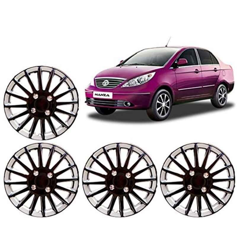 Auto Pearl 4 Pcs 15 inch ABS Black & Silver Wheel Cover Cap Set for TATA Manza