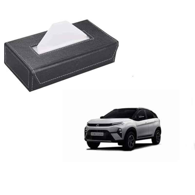 Kozdiko 100 Pulls PU Leather Grey Car Tissue Paper Box with 200 Sheets for Tata Nexon Facelift 2023-Present