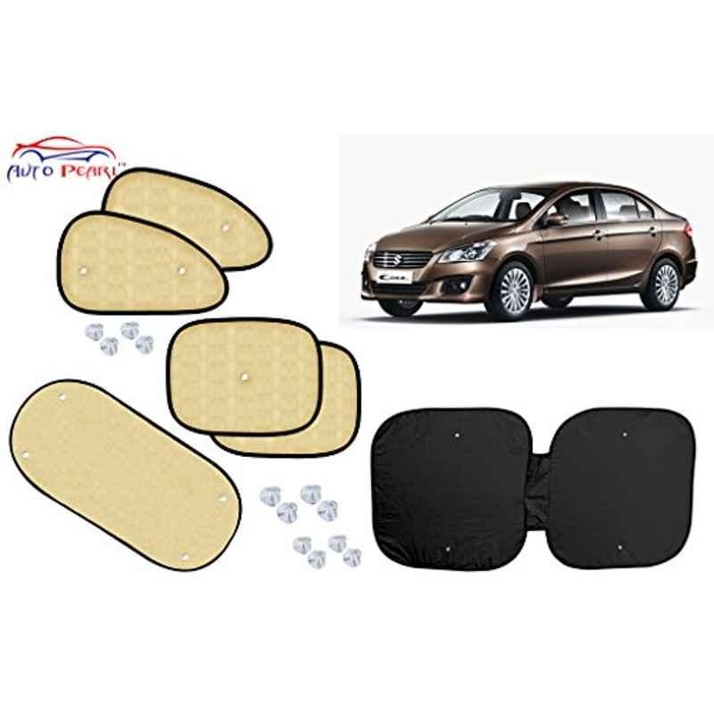 Auto Pearl 6 Pcs PVC & Mesh Beige Window, Front & Rear Sun Shade Set for Maruti Suzuki Ciaz