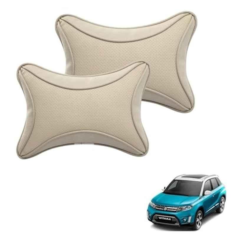 Kozdiko 2 Pcs Memory Foam & Polyester Beige Dots Car Neck Rest Pillow Set for Maruti Suzuki Brezza, XNVJVHGJFH41
