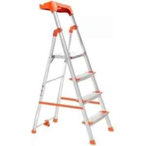 ProHome 4 Step Aluminium Orange Ladder with 5 Anti Skid Shoes, Platform & Tool Tray, Apex LAD 04