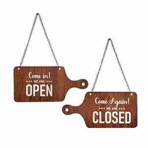 SUNSIGNS 5x10 inch Pine MDF We Are Open We Are Closed Double Sided Sign Board Plate with Chain & Hook, WP0018MDFM6SPOCST