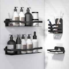 Plantex 12x4 inch Black Self Adhesive Bathroom Shelf/Stainless Steel Shelf/Soap Holder for Kitchen/Tumbler Holder/Bathroom Organiser without Drill Set