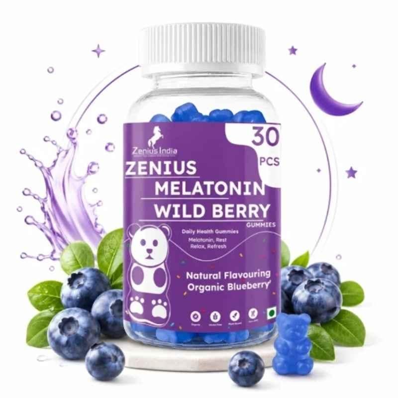 Zenius India 30 Pcs Wild Berry Flavour Gummies with Melatonin, L-Theanine & Chamomile for Fall Asleep Faster & Better Sleep Quality