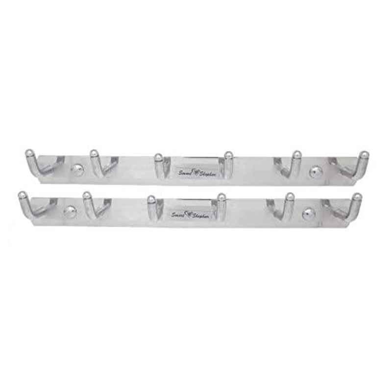 Smart Shophar 6 Legs Stainless Steel Silver L Type Wall Hook, SHA40WH-LTYP-SL06-P2 (Pack of 2)