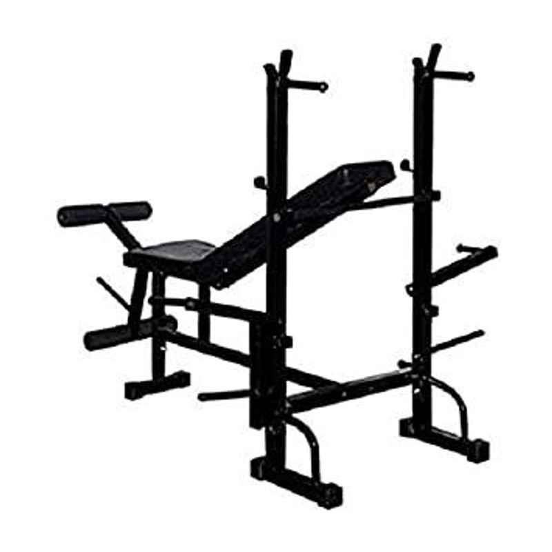 Spanco Black Multipurpose Weight Lifting Bench, (Incline/Decline/Flat/Leg Exerciser/Lats Excerciser/Dips Stand/Push Up Stand)- 75kg Holding Capacity for Full Body Workout of Home Gym