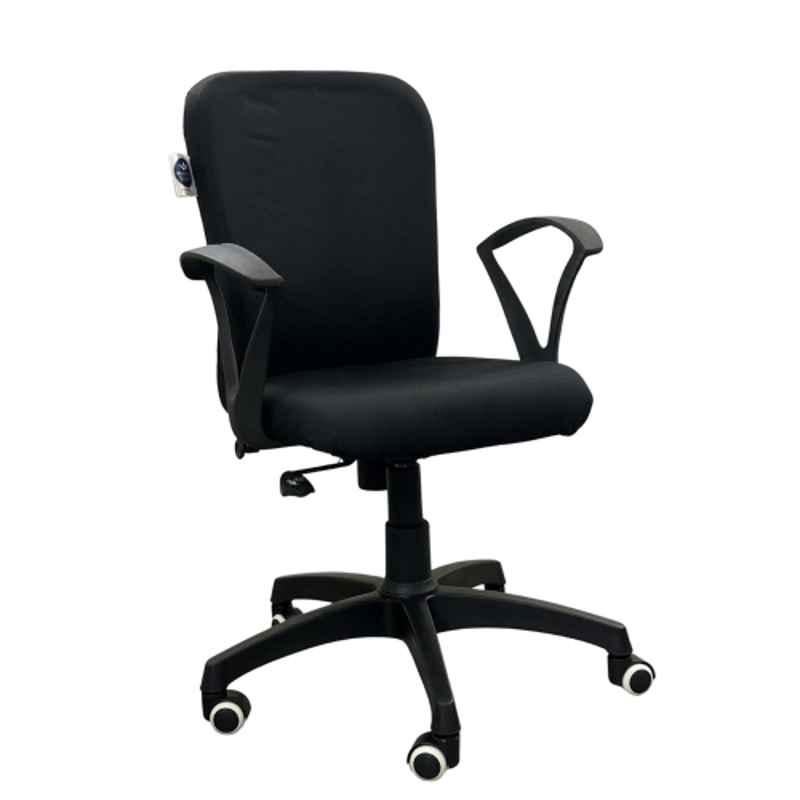 Woodberg Epoch Cushion Black Medium Back Ergonomic Office Chair with Fixed Armrests & Wheels, PF-7393