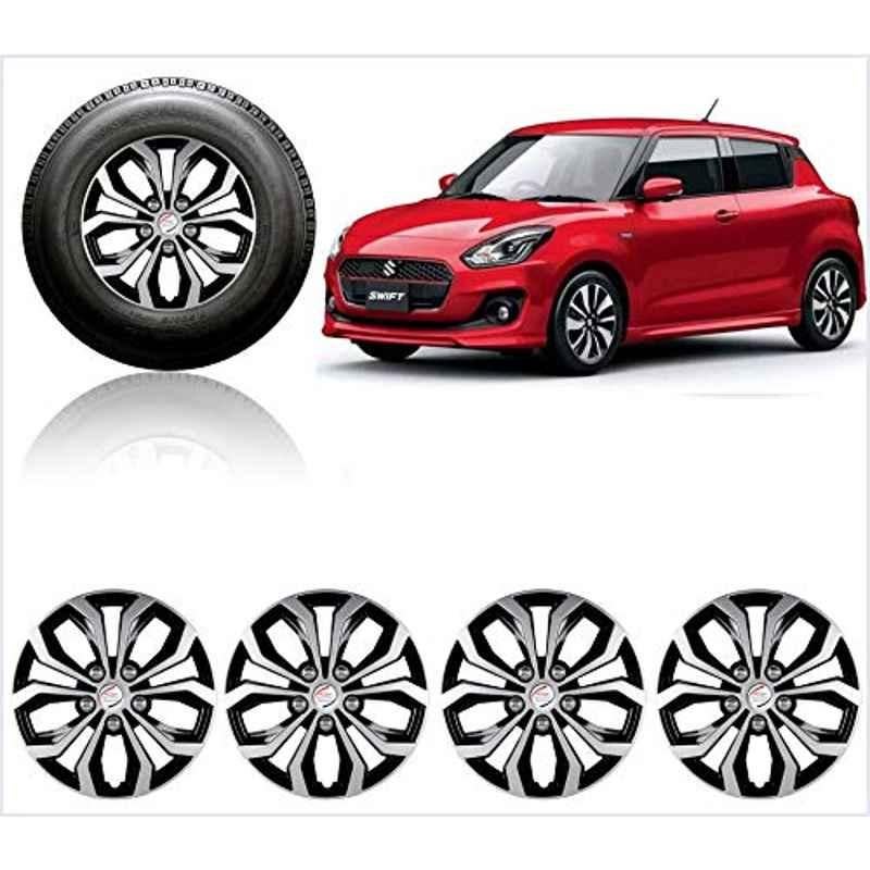 Auto Pearl 4 Pcs 14 inch ABS Silver & Black Press Fitting Wheel Cover Set for Maruti Suzuki Swift 2018