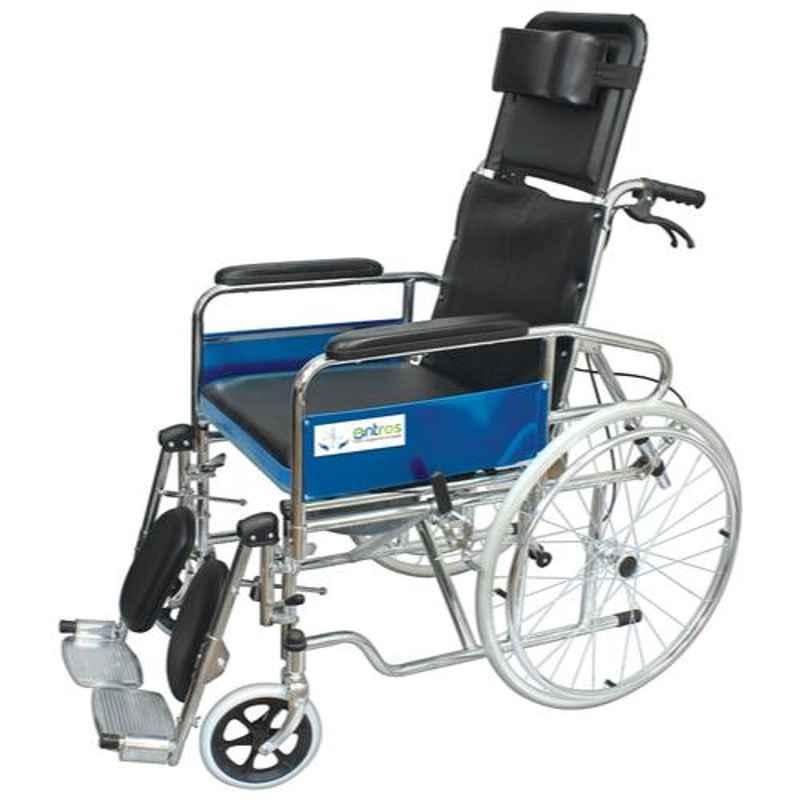 Entros Chromed Steel United Brake Foldable Recliner Wheelchair with Soft Commode Seat, KL608GCJ