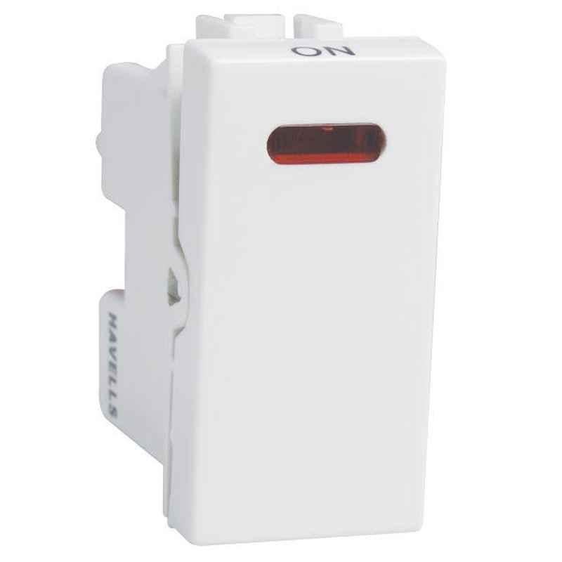 Havells Coral 10A Polycarbonate Pure White NDN One Way Switch with Indicator, AHCSXIW101