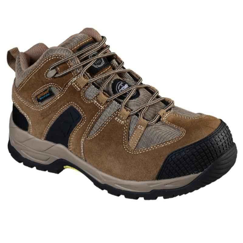 Skechers 77538 Leather Composite Toe Khaki Work Safety Shoes, Size: 8