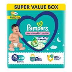Pampers 228 Pcs All Round Protection Baby Diaper Packet with Aloe Vera & Vitamin E, Size: Medium