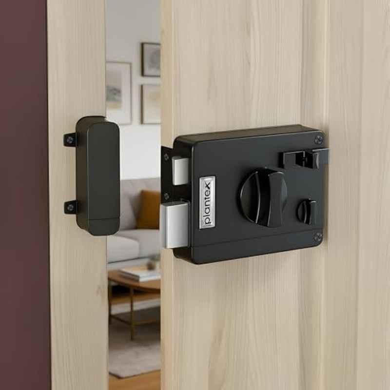 Plantex Heavy Duty Door Lock with 5 Years Warranty/Night Latch Lock with Key & Knob for Main Door/Tribolt Lock for Inside Opening for Home, Hotel, Office Z-Black