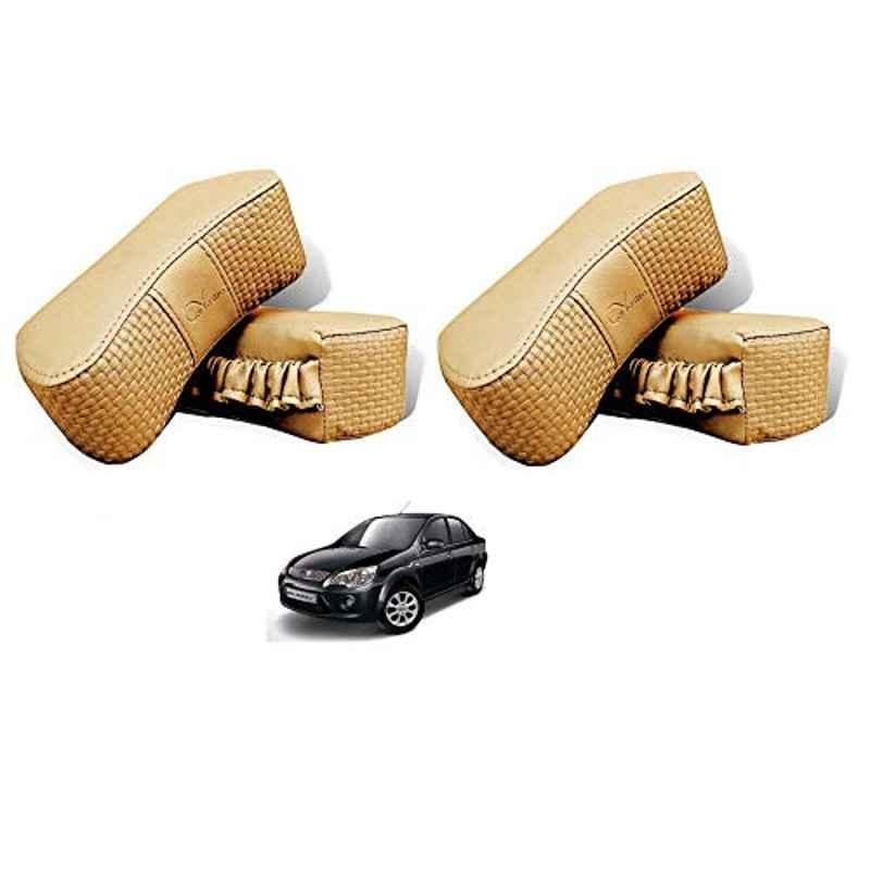 Kozdiko 4 Pcs CV Designer Beige Leatherite Neck Rest Car Cushion Pillow Set for Ford Fiesta Classic