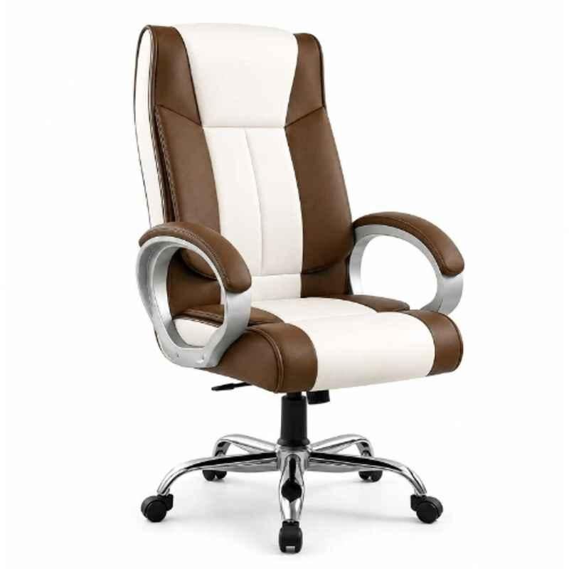 ZRF Leatherette White & Brown High Back Armrest Ergonomic Office Chair, KITO9105