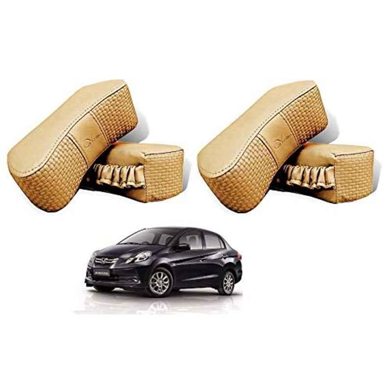 Kozdiko 4 Pcs CV Designer Beige Leatherite Neck Rest Car Cushion Pillow Set for Honda Old Amaze 2013-2017