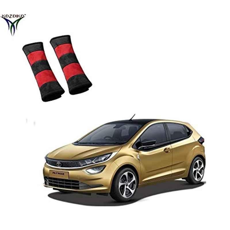 Kozdiko 2 Pcs Valvet Red & Black Seat Belt Cushion Pillow Set for Tata Altroz