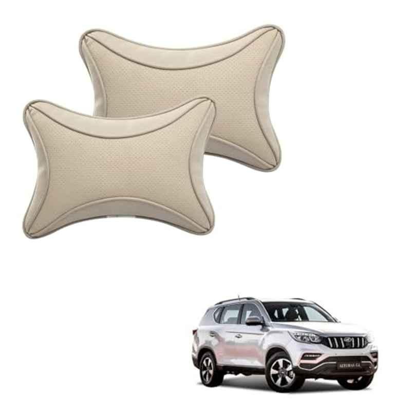 Kozdiko 2 Pcs Memory Foam & Polyester Beige Dots Car Neck Rest Pillow Set for Mahindra Alturas G4, XNVJVHGJFH29