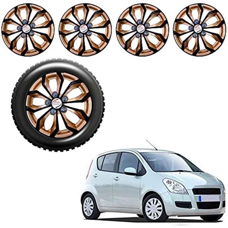 Auto Pearl 4 Pcs 14 inch ABS Golden & Black Press Fitting Wheel Cover Set for Ford Figo 2015 with Retention Ring