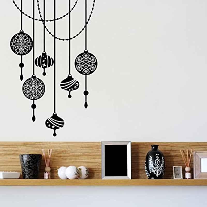 Asian Paints CX026A Wall Ons 1.8x2.5ft Vinyl Red Christmas Ornaments Hanging By A Thread UV Printed Self Adhesive Wall Sticker, HPCA15134